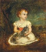 Portrait of a little girl with cat